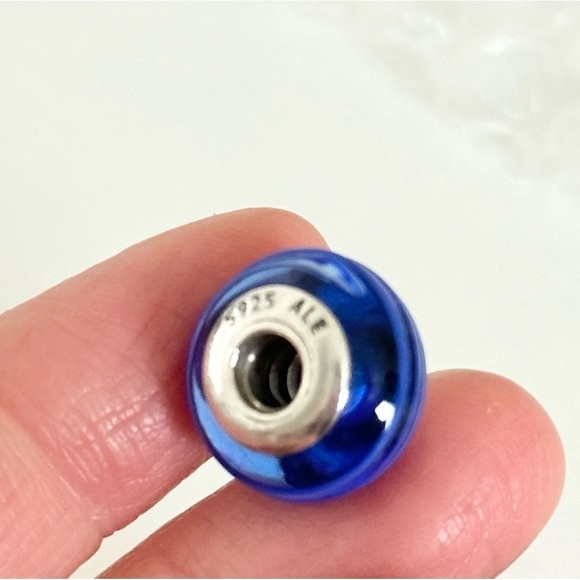 Pandora Blue Ribbon Murano Glass Rare Retired Bead Charm - Picture 4 of 4